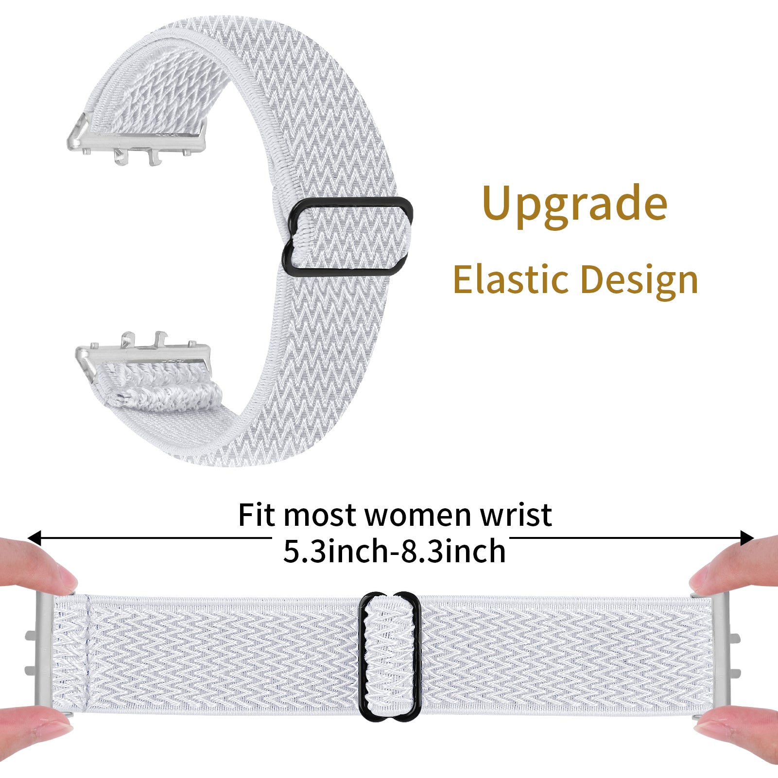 For Samsung Galaxy Fit3 SM-R390 Woven Watch Strap Adjustable Wrist Band with Silver Connector - White For Samsung Galaxy Fit3 SM-R390 Woven Watch Strap Adjustable Wrist Band with Silver Connector - White
